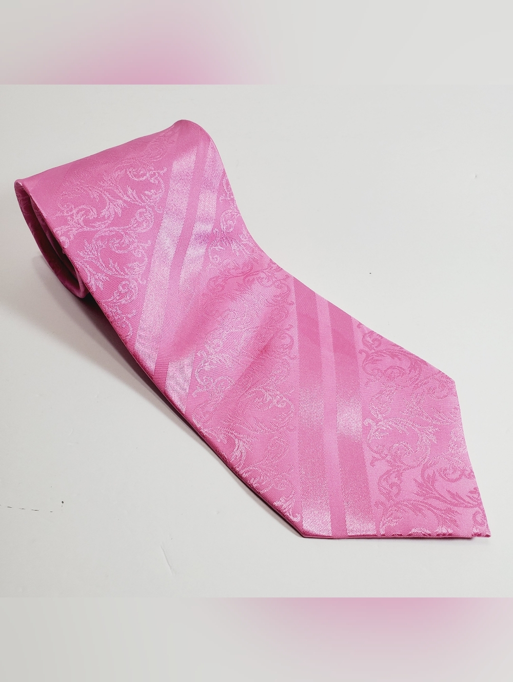 Karl Knox Pink Paisley Stripe Pattern Men's Neck Tie 58x4"